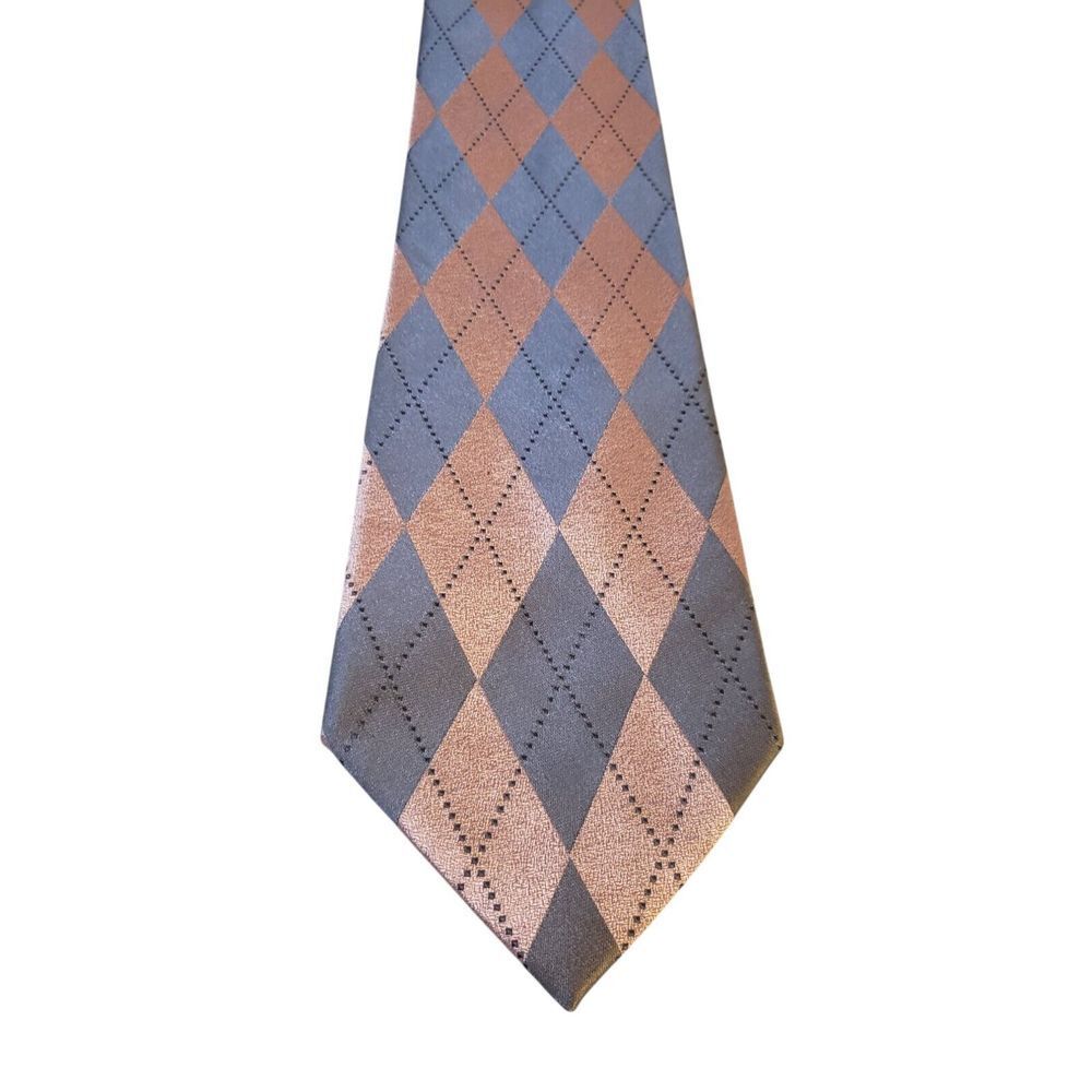 Geoffrey Been Neck Tie Mens Luxury Pink Gray Argyle Print Business Suit Staple